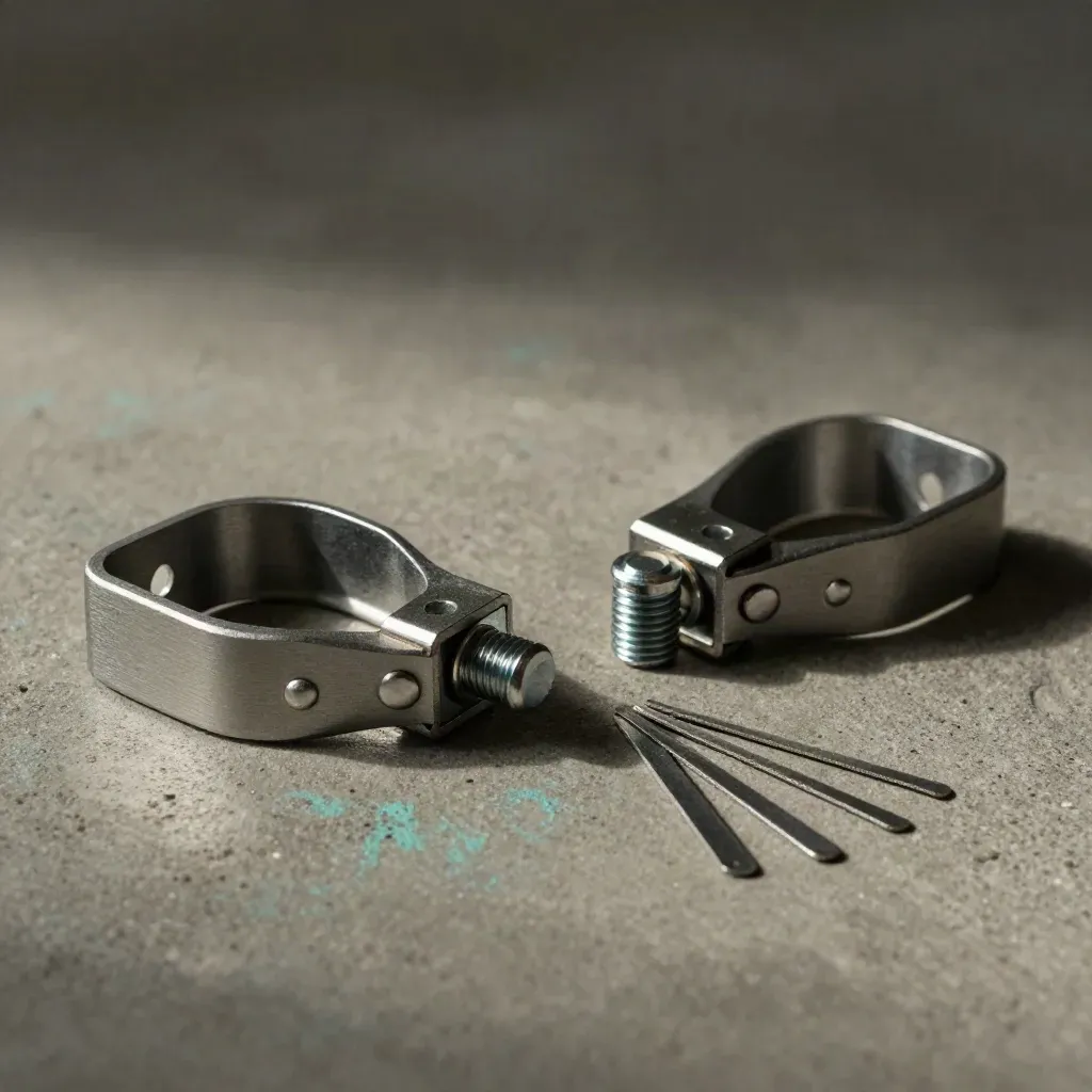 Dramatic solar mounting clamps, bolt and shims on concrete for renewable procurement.